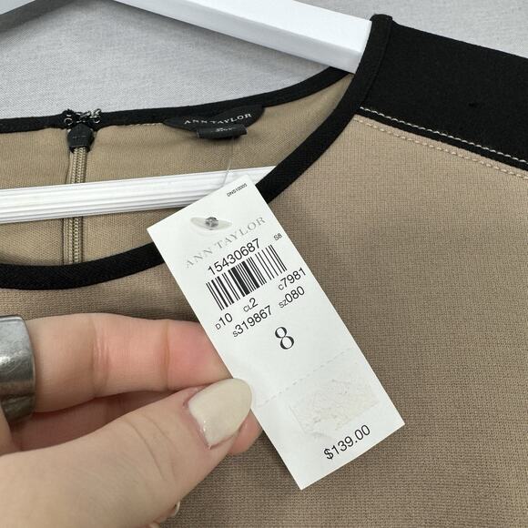 Ann Taylor Womens Dress 8 Tan Colorblock Ponte Knit Slimming Career Old Money - Picture 8 of 13